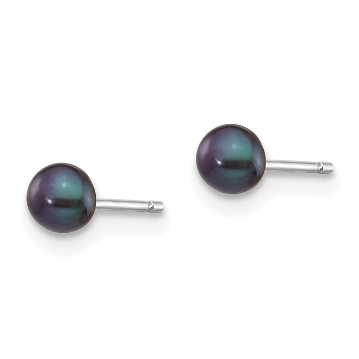 14K White Gold 3-4mm Black Button Freshwater Pearl Stud Post Earrings