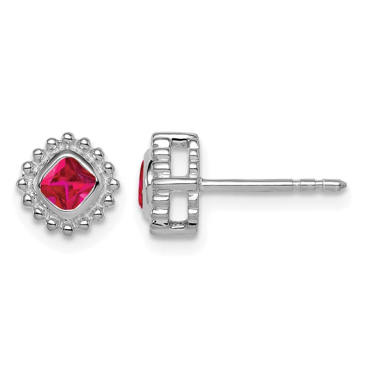 14K White Gold 3.4mm Cushion Ruby Post Earrings, view 1 of 2