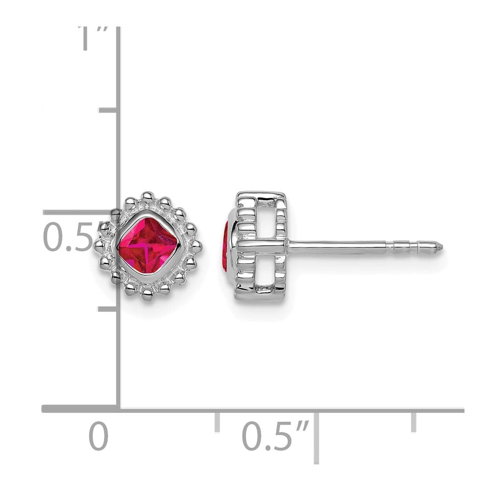 14K White Gold 3.4mm Cushion Ruby Post Earrings, view 2 of 2