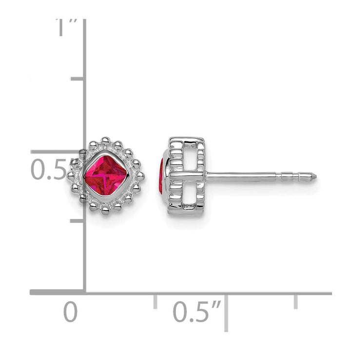 14K White Gold 3.4mm Cushion Ruby Post Earrings, view 2 of 2