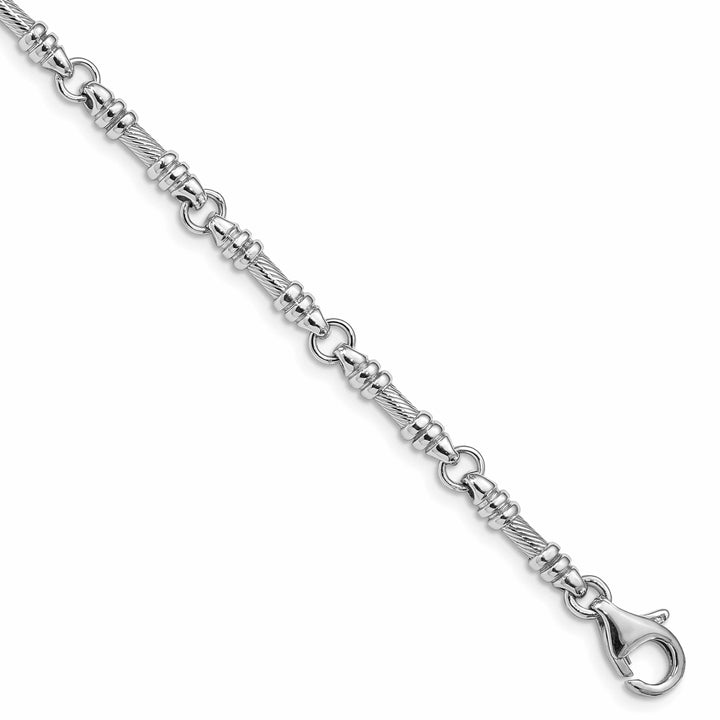 14K White Gold 3.5mm Hand and Textured Fancy Link Bracelet