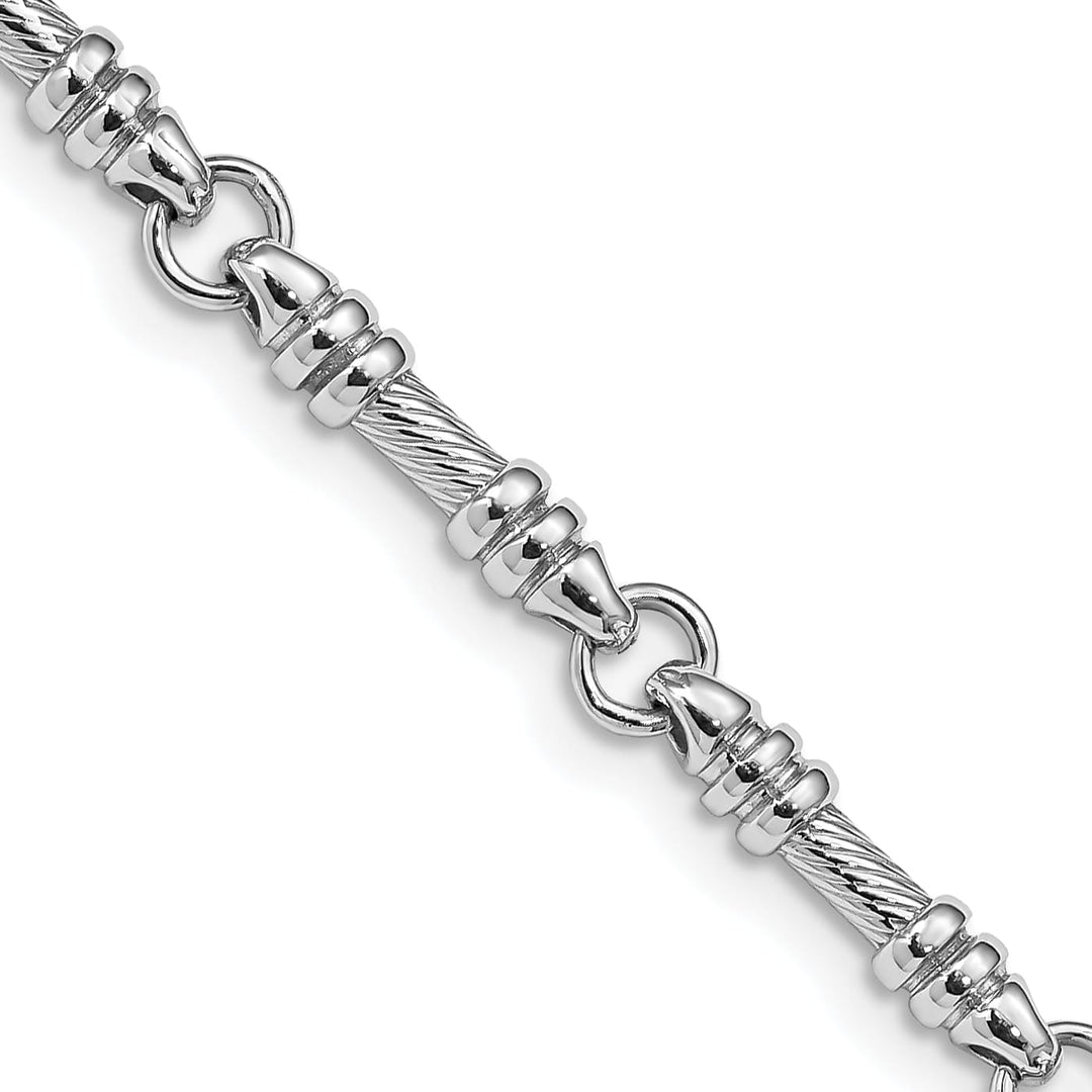 14K White Gold 3.5mm Hand and Textured Fancy Link Bracelet