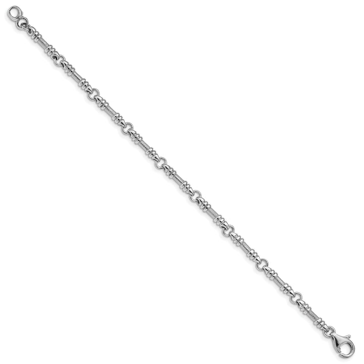 14K White Gold 3.5mm Hand and Textured Fancy Link Bracelet