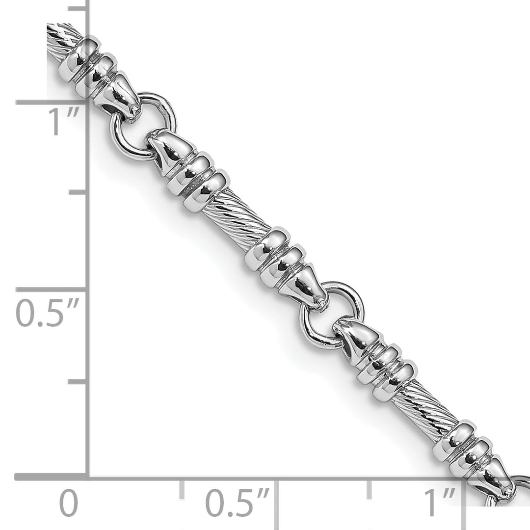 14K White Gold 3.5mm Hand and Textured Fancy Link Bracelet