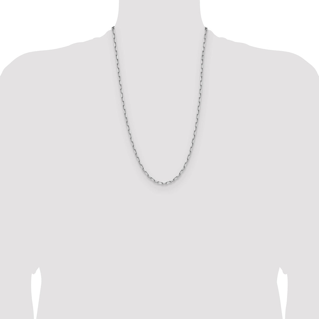 14K White Gold 3.5mm Solid Beveled Paperclip Chain 26 Inch