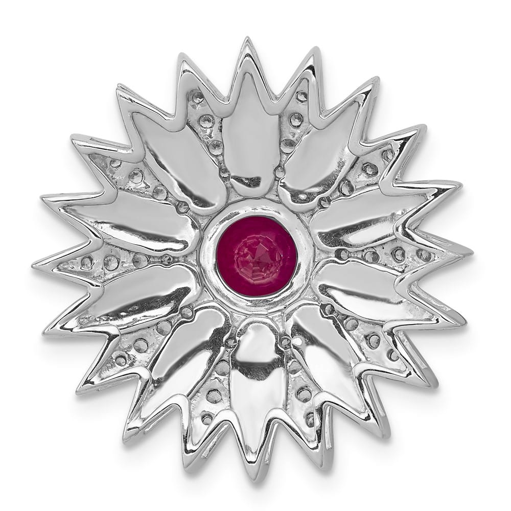 14K White Gold 3/8 Carat Diamond and Ruby Flower Chain Slide