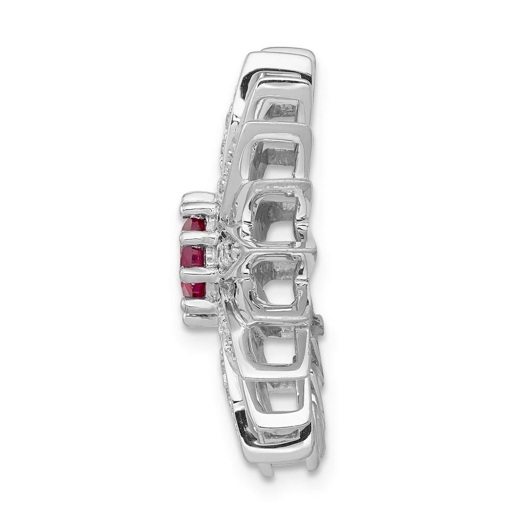 14K White Gold 3/8 Carat Diamond and Ruby Flower Chain Slide