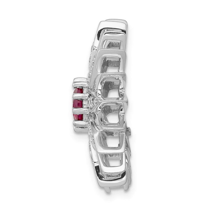 14K White Gold 3/8 Carat Diamond and Ruby Flower Chain Slide