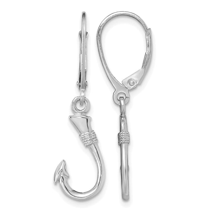 14K White Gold 3-D Fish Hook Dangle Leverback Earrings, view 1 of 4