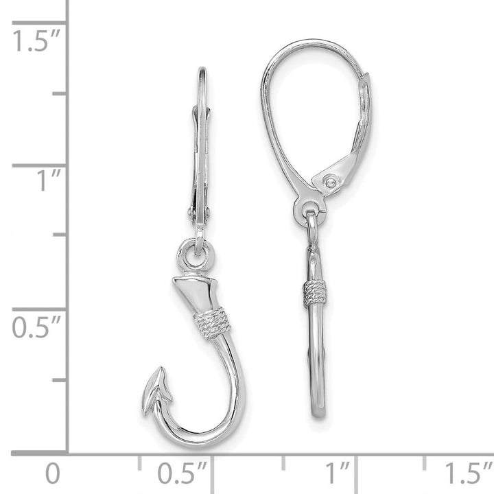 14K White Gold 3-D Fish Hook Dangle Leverback Earrings, view 4 of 4