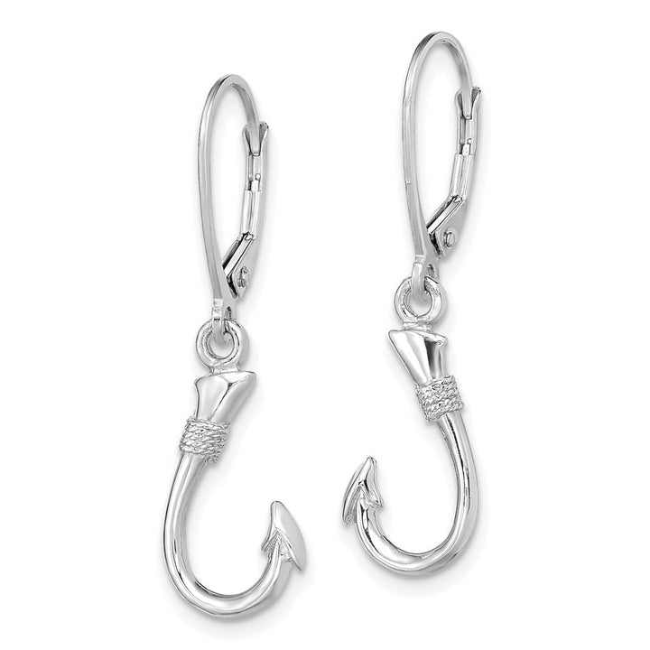 14K White Gold 3-D Fish Hook Dangle Leverback Earrings, view 2 of 4
