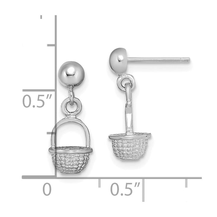 14K White Gold 3-D Mini Basket Dangle Post Earrings, view 4 of 4