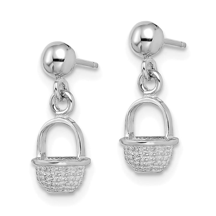 14K White Gold 3-D Mini Basket Dangle Post Earrings, view 2 of 4