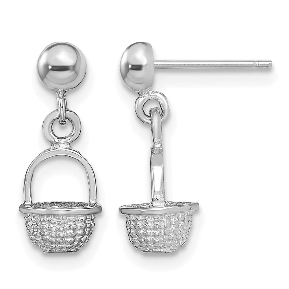 14K White Gold 3-D Mini Basket Dangle Post Earrings, view 1 of 4