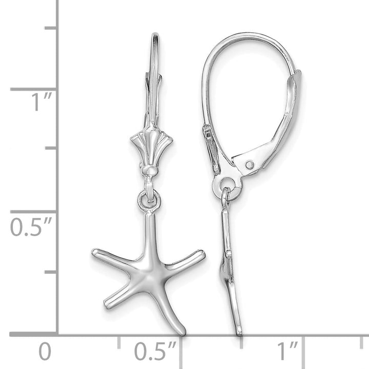 14K White Gold 3-D Mini Starfish Leverback Earrings, view 2 of 2