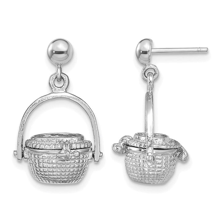 14K White Gold 3-D Nantucket Basket Opens Dangle Post Earrings, view 1 of 5