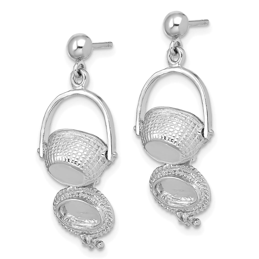 14K White Gold 3-D Nantucket Basket Opens Dangle Post Earrings, view 5 of 5