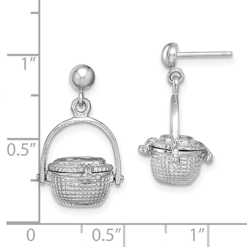 14K White Gold 3-D Nantucket Basket Opens Dangle Post Earrings, view 3 of 5