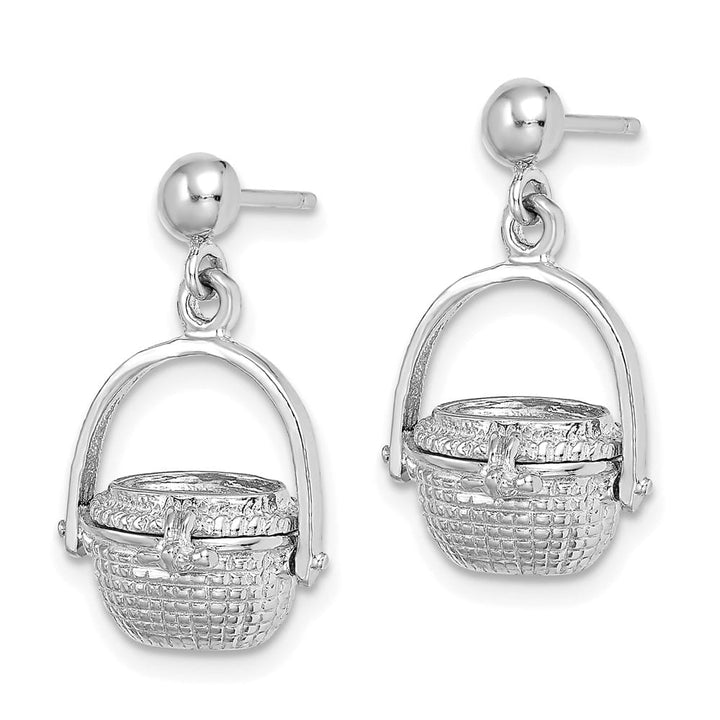 14K White Gold 3-D Nantucket Basket Opens Dangle Post Earrings, view 2 of 5