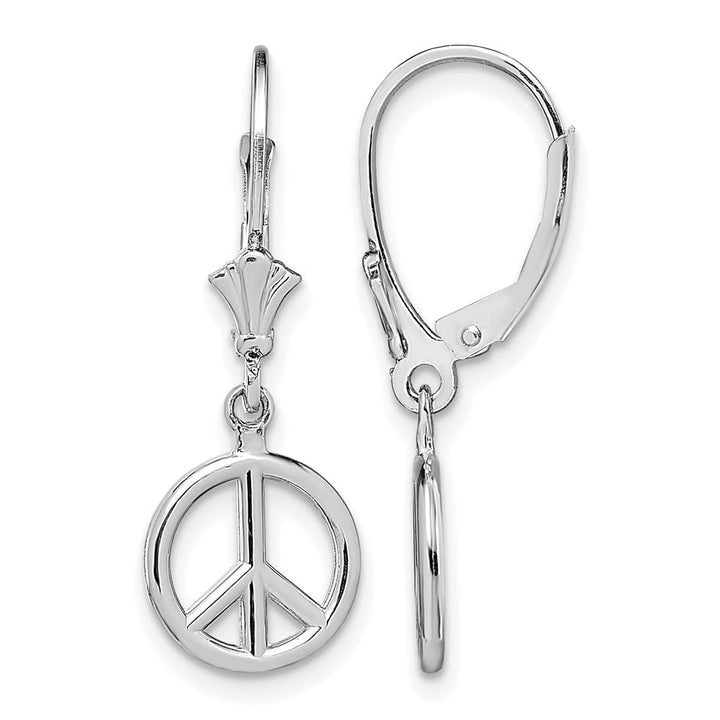 14K White Gold 3-D Peace Symbol Leverback 10.1 x 10.1 mm Earrings, view 1 of 4