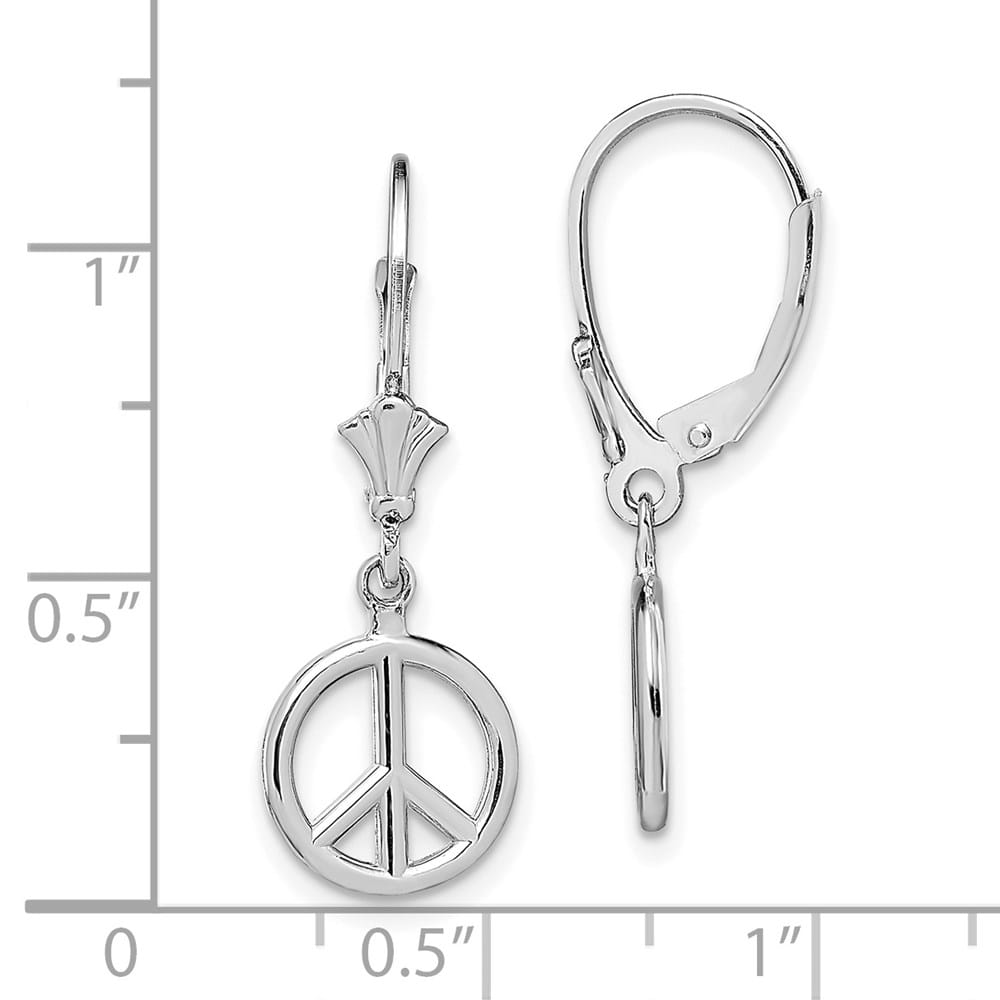 14K White Gold 3-D Peace Symbol Leverback 10.1 x 10.1 mm Earrings, view 4 of 4