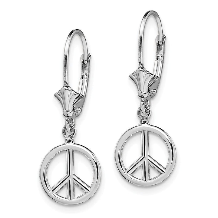 14K White Gold 3-D Peace Symbol Leverback 10.1 x 10.1 mm Earrings, view 2 of 4