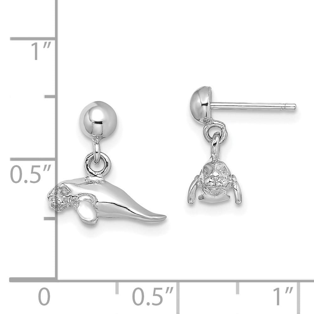 14K White Gold 3-D Polished Mini Manatee Dangle Post Earrings, view 4 of 4