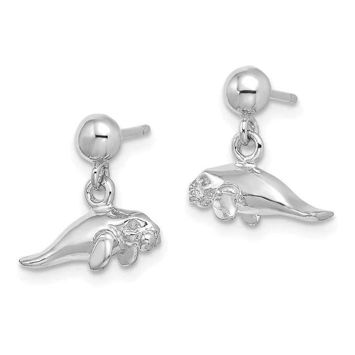 14K White Gold 3-D Polished Mini Manatee Dangle Post Earrings, view 2 of 4