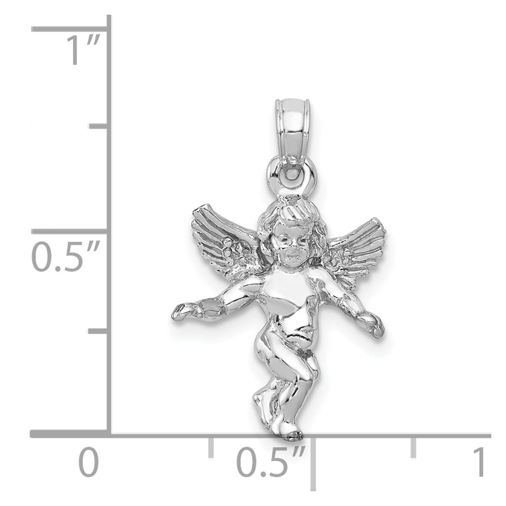 14K White Gold 3-D Polished Solid Angel Pendant