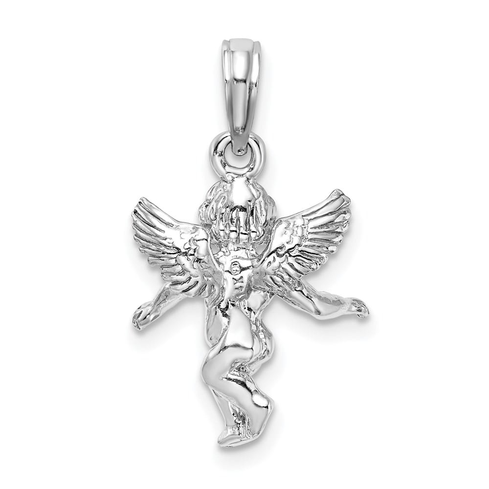 14K White Gold 3-D Polished Solid Angel Pendant
