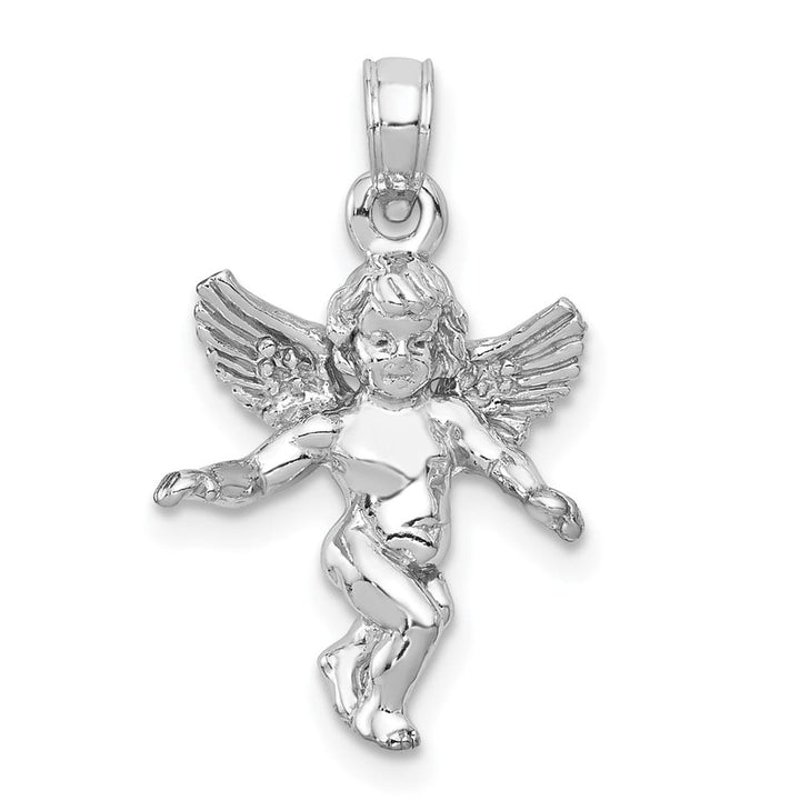 14K White Gold 3-D Polished Solid Angel Pendant