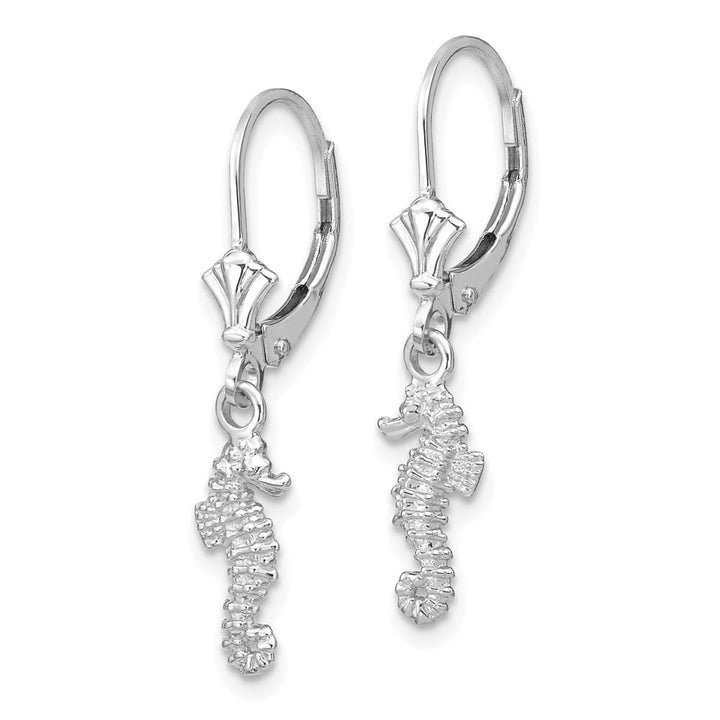 14K White Gold 3-D Seahorse Leverback Earrings, view 2 of 4