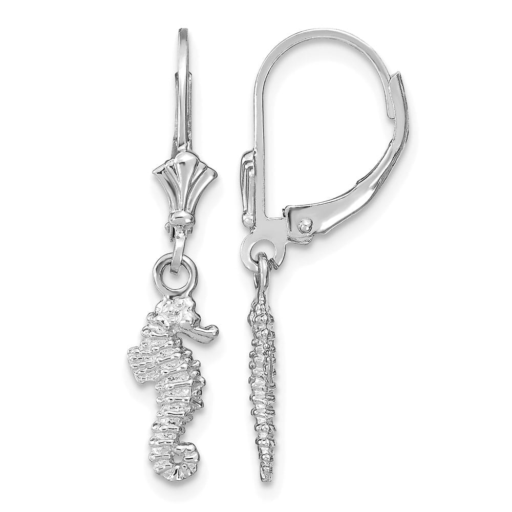 14K White Gold 3-D Seahorse Leverback Earrings, view 1 of 4