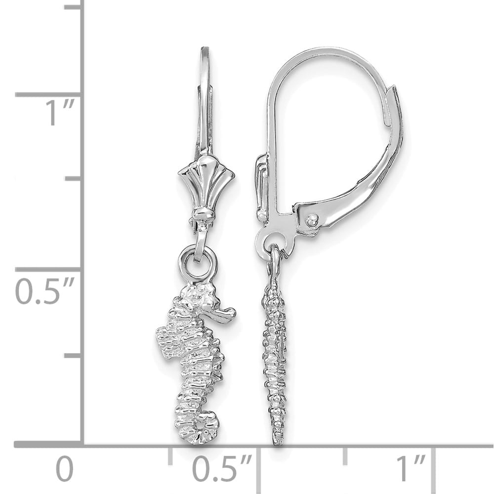 14K White Gold 3-D Seahorse Leverback Earrings, view 4 of 4
