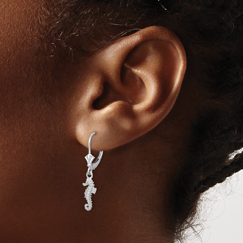 14K White Gold 3-D Seahorse Leverback Earrings, view 3 of 4