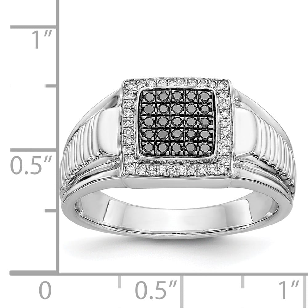 14k White Gold 3 mm 11 mm Top and White Diamond Square Men's Ring