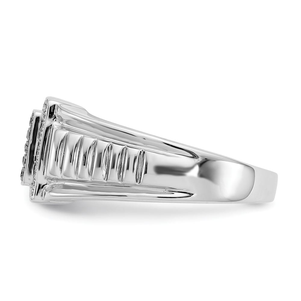 14k White Gold 3 mm 11 mm Top and White Diamond Square Men's Ring