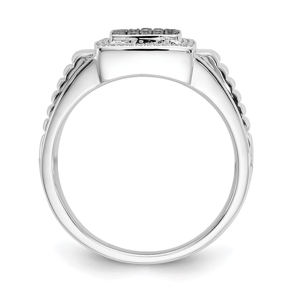 14k White Gold 3 mm 11 mm Top and White Diamond Square Men's Ring