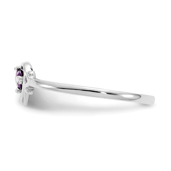14k White Gold 3 mm Round Amethyst Birthstone Heart Ring