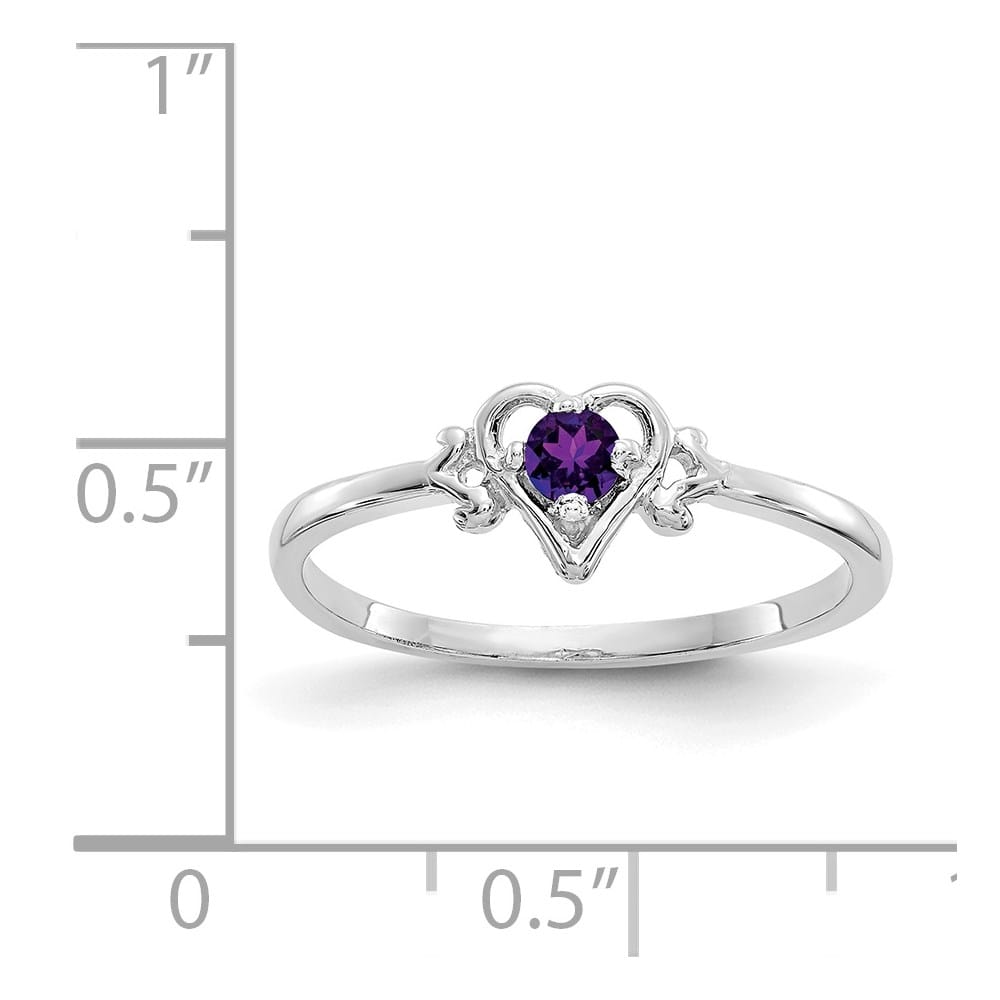 14k White Gold 3 mm Round Amethyst Birthstone Heart Ring