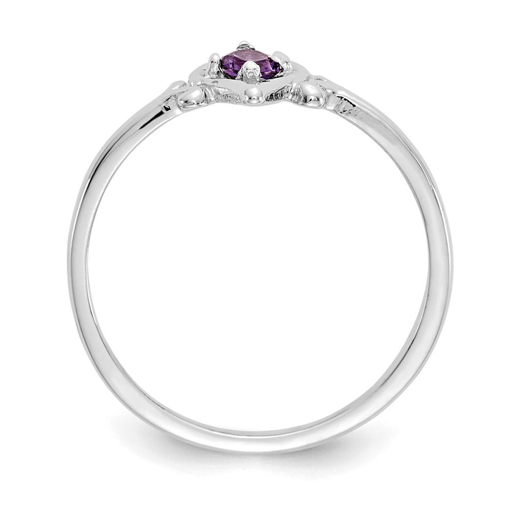 14k White Gold 3 mm Round Amethyst Birthstone Heart Ring