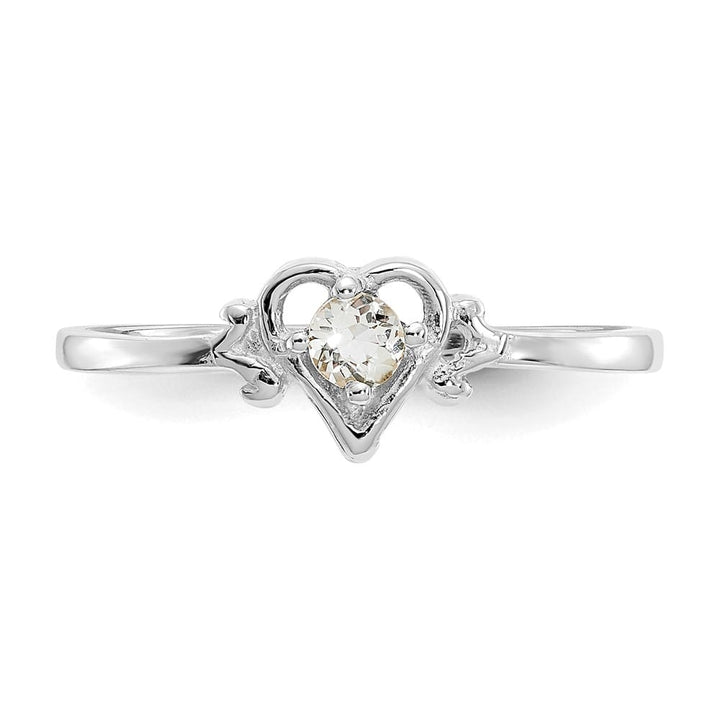 14k White Gold 3 mm Round Aquamarine Birthstone Heart Ring