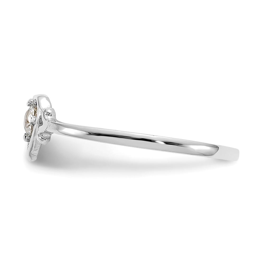 14k White Gold 3 mm Round Aquamarine Birthstone Heart Ring