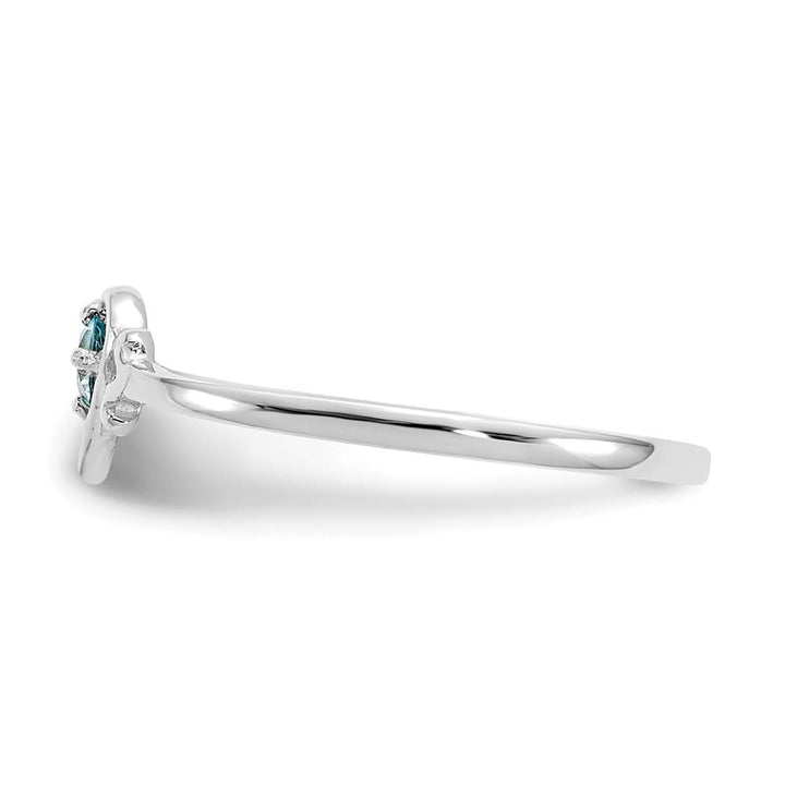 14k White Gold 3 mm Round Blue Topaz Birthstone Heart Ring