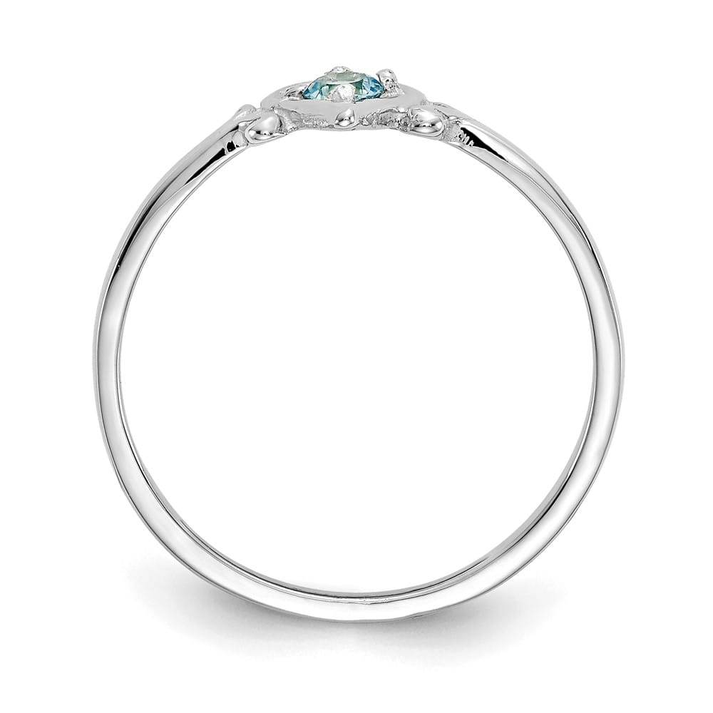 14k White Gold 3 mm Round Blue Topaz Birthstone Heart Ring