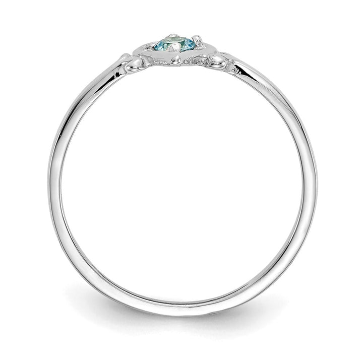 14k White Gold 3 mm Round Blue Topaz Birthstone Heart Ring