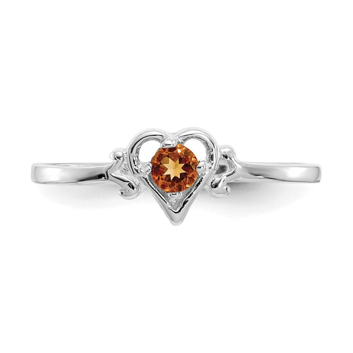 14k White Gold 3 mm Round Citrine Birthstone Heart Ring