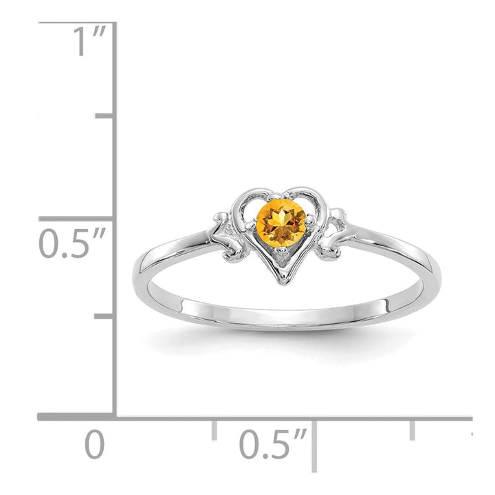 14k White Gold 3 mm Round Citrine Birthstone Heart Ring
