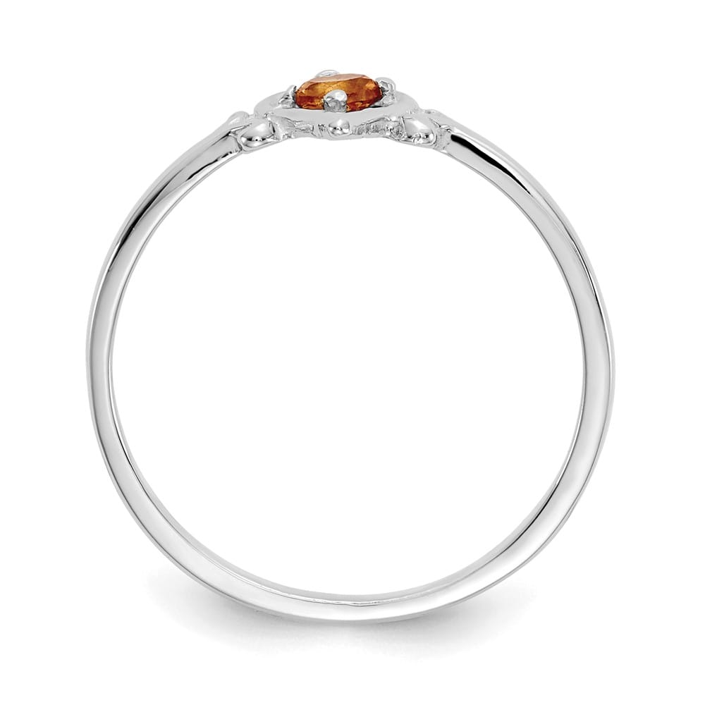 14k White Gold 3 mm Round Citrine Birthstone Heart Ring