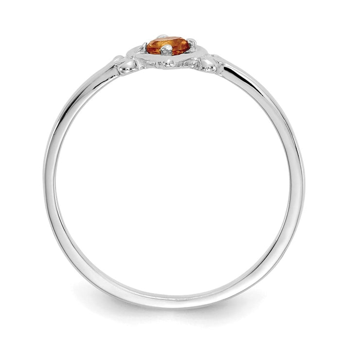 14k White Gold 3 mm Round Citrine Birthstone Heart Ring